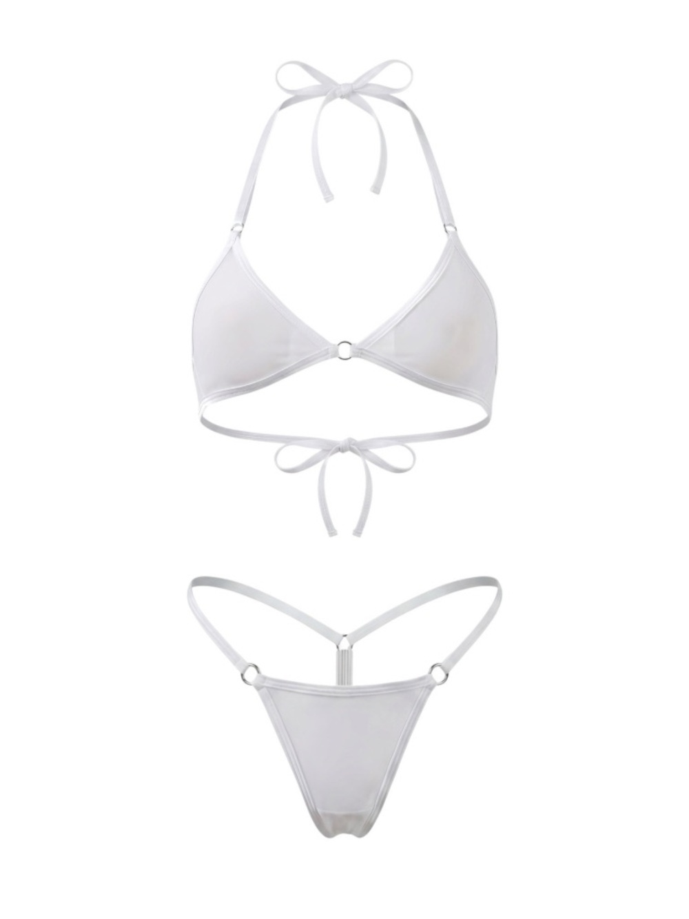 Icy White G String Mesh Thong Bikini set - Microkini - EXOTIC DANCEWEAR